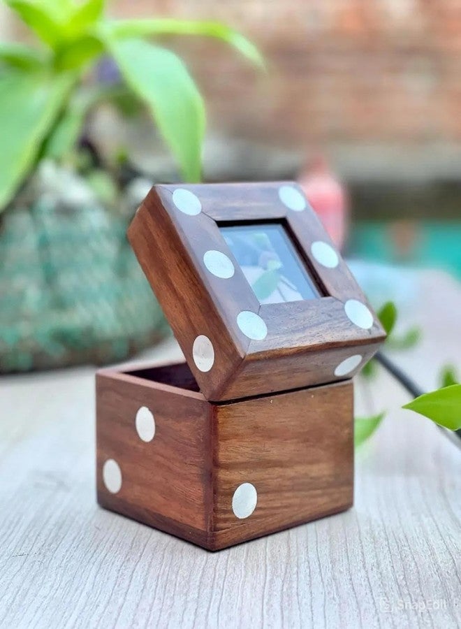 Timber Revival Co Sheesham Wood Dice Box with Aluminium Inlay - 3 x 3 x 3 in Cube - Includes 5 Wooden Dice - Handcrafted Ludo & Board Game Set, Natural Polished Finish - Image 5